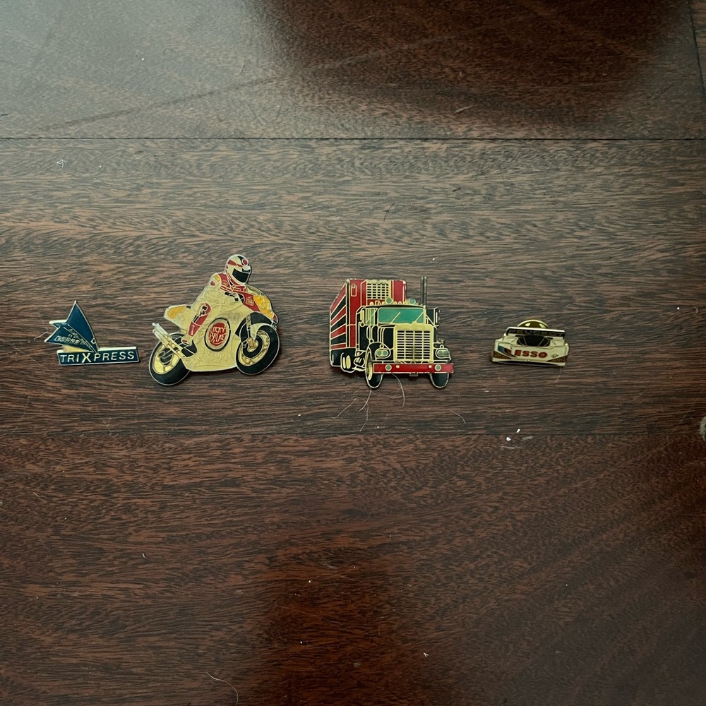 Vintage Transportation Collectible Pins With Peugeot Esso Suzuki Michelin Shell